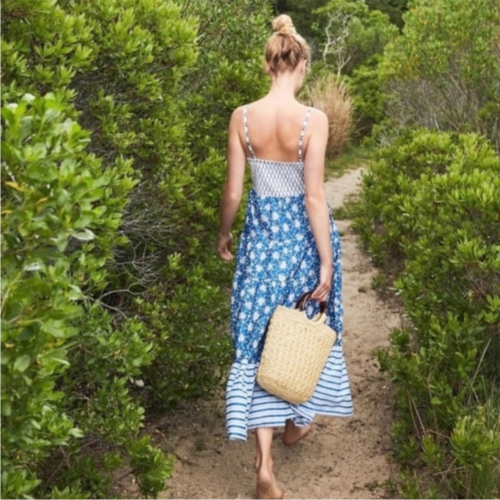 J. Crew Blue floral block print and White Maxi Dress